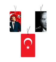 3'lü Atatürk ve Türk Bayrağı Tasarımlı Dekoratif Oto Araç Kokusu ve Aksesuar Seti