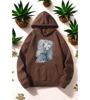 Orkide Tuval Baskılı Unisex Oversize Sweatshirt (Kahverengi)