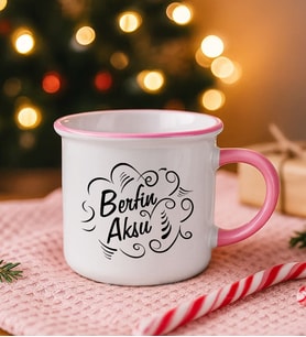 BK Gift Kişiye Özel İsimli Pembe Emaye Kupa Bardak -14, Arkadaşa Hediye, Sevgiliye Hediye
