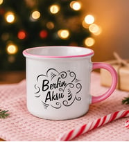 BK Gift Kişiye Özel İsimli Pembe Emaye Kupa Bardak -14, Arkadaşa Hediye, Sevgiliye Hediye