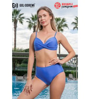 Gd Goldoremi Premium Kadın Mavi Dönmeli Straplez Yüksel Bel Bikini Takım