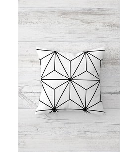 Beyaz Geometrik Desen Çift Tarafı Baskılı Gizli Fermuarlı Yastık Kılıfı Kırlent Koltuk Yastık Kılıfı