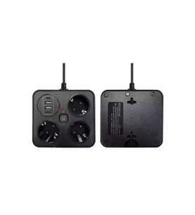 Akım Korumalı Anahtarlı Priz - 3x Priz - 2x Usb - 2x Type-c - 2 Mt Kablo Hızlı Şarj Özellikli Siyah