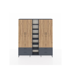 Arges Dolap 12 Raflı 4 Çekmeceli 2 Askılı 220x30x243 Antrasit-Çam/Antrasit