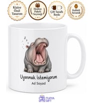 Su Aygırı Çizimli Esnemekten Çenesi Çıkan Uykucu Kupa Bardak Hediye