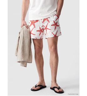 LCW SWIMWEAR Kırmızı Kısa Boy Desenli Erkek Deniz Şortu