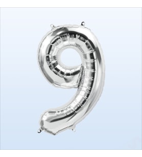 9 Yaş Rakam Gümüş Folyo Balon - 76 cm