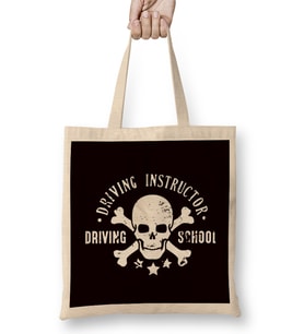 Driver Instructor School Skull Lesson Teacher Novice Driver Bez Çanta Uzun Saplı