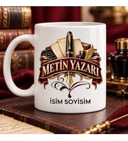 Metin Yazarı Kupa Bardak Dolma Kalem ve Daktilo Desenli