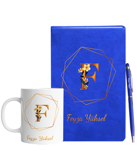 Kişiye Özel Mavi Defter Kalem & Kupa Hediye Seti