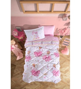 Clasy %100 Pamuk Tek Kişilik Uyku Seti (Lastikli Çarşaflı) Ballerina V1 Pembe