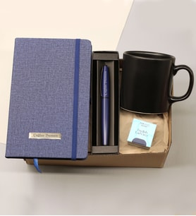 Kişiye Özel Termo Deri Lacivert Defter &  Kişiye Özel  Metal Roller Kalem &  Kupa Bardak & Teashop Çay Hediye Seti