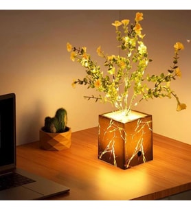 River World Süs Bit kisi Masaüstü LED Işıklı Yapay Bit ki Saksısı Siyah