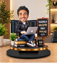 Kişiye Özel Yazılımcı Biblosu – 3D Karikatür Bilgisayar Mühendisi Figürü, Kodlama Temalı Dekoratif Masa Süsü