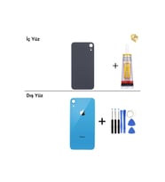 iPhone XR Mavi Arka Kapak Arka Cam Batarya Kapağı Lazer Kesim Kapak Pil Kapağı + B-7000 Yapıştırıcı + Tamir Seti