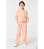 Koyu Pembe Kız Çocuk Payet Desenli Bisiklet Yaka Geniş Paça Eşofman Takımı 25036