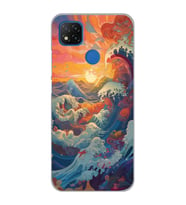 Xiaomi Redmi 9C / 10A Uyumlu Kanagawa Dalga ve Doğa Tasarımlı Şeffaf Telefon Kılıfı