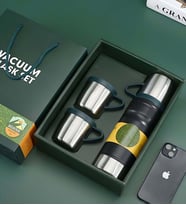 Kişiye Özel İsim Yazılı 3'lü Termos Hediye Seti - Büyük 680 ml Çelik Termos ve 2 Adet Kupa Özel Kutulu İsimli Çelik Termos Seti - Dağcı ve Kampçı Hediye Seti