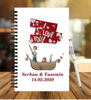 Sevgililer Gününe Özel Ahşap Defter Kalem Hediye Seti 8