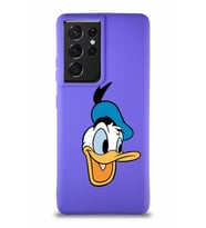 Samsung Galaxy S21 Ultra Soft Premier Kapak Donald Duck-A Tasarımlı Silikon Kılıf - Mor (Şeffaf)
