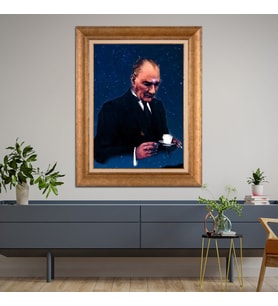 Altın Varaklı Paspartulu Çerçeveli Tablo rv469