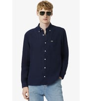 Lacoste Men's Regular Fit Button-Down Collar Linen Shirt Erkek Düğmeli Yaka Keten Gömlek Bej