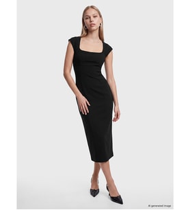 LCW Vision Siyah Kare Yaka Bodycon Elbise