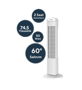 BEYAZ 50W 3 KADEME - ZAMANLAYICI KULE TİPİ VANTİLATÖR KTF-258W