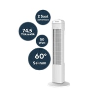 BEYAZ 50W 3 KADEME - ZAMANLAYICI KULE TİPİ VANTİLATÖR KTF-258W