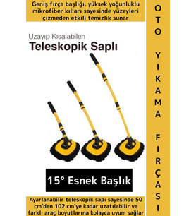 Esnek Başlıklı Islak Kuru Kullanım 50 Cm-102 Cm Ayarlanabilir Teleskopik Saplı Oto Yıkama Fırçası
