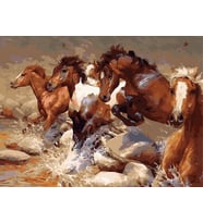 Nehirde Atlar Sayılarla Boyama Seti 40x50 cm (Tuvale Gerili) - Womb Hobby