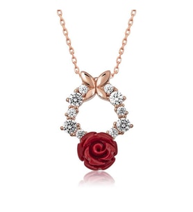 Gümüş Rose Kırmızı Gül Kolye