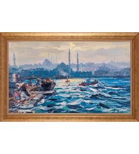 Çerçeveli Paspartulu Manzara Tablo ah1420 (Gold)