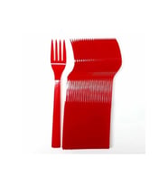 Plastik Kırmızı Renkli Lüx Parti Doğum Günü Çatal - 18 Cm. - 25 Adetlik Paket
