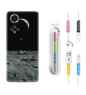 Huawei Nova Y70 Y90 Nova 9 SE  Kılıf Kablo Koruma Spiral Silikon Astronoot Red Baloon 1608
