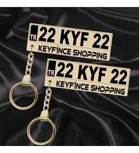Keyf'ince Shopping Kişiye Özel Çift Yönlü Altın Aynalı Pleksi Plaka Anahtarlık Premium Tasarımlı Hediye Model-1