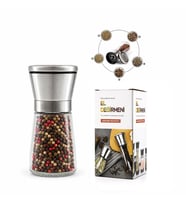 HAND GRINDER KÜÇÜK CAM HAZNELİ - KROM KAPLAMA PLS.KAPAKLI TUZ - BAHARAT ÖĞÜTÜCÜ İ22-411 (5343)