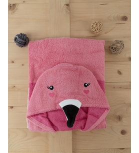 Flamingo Figürlü Kapüşonlu Kundak Havlu & Bebek Banyo Havlusu (Pembe)