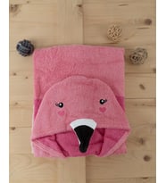 Flamingo Figürlü Kapüşonlu Kundak Havlu & Bebek Banyo Havlusu (Pembe)