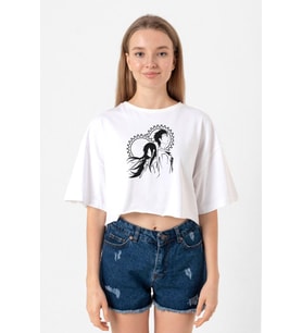 Steins Gate Okabe and Kurisu Beyaz Kadın Crop Tshirt