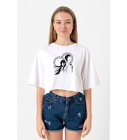 Steins Gate Okabe and Kurisu Beyaz Kadın Crop Tshirt