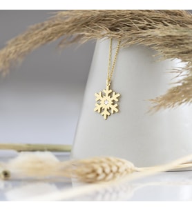 Kar Tanesi Gümüş Kolye - Beyaz Taşlı - Renk: Gold (Gold)