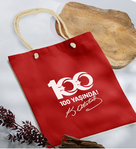 BK Gift 100. Yıl Hatırası Kırmızı Halat Saplı Kumaş Bez Çanta-2, 29 Ekim Hediyesi, Cumhuriyet Bayramı, 100.Yıl Hediyesi