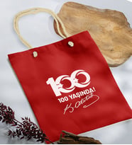 BK Gift 100. Yıl Hatırası Kırmızı Halat Saplı Kumaş Bez Çanta-2, 29 Ekim Hediyesi, Cumhuriyet Bayramı, 100.Yıl Hediyesi