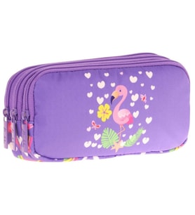Kaukko Kids Üç Bölmeli Mor Pembe, Flamingo, Kız Çocuk Okul Kalemliği - L8226 (Çok Renkli)
