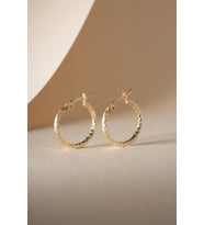 925 Ayar Gümüş Gold Kaplama Kalemli 20 mm Şarnel Halka Küpe