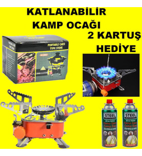 Portatif Kamp Ocağı Katlanabilir Mini Kamp Ocağı Rüzgara Dayanıklı Açık Hava Sobası 2 Kartuş Hediye