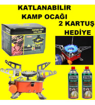 Portatif Kamp Ocağı Katlanabilir Mini Kamp Ocağı Rüzgara Dayanıklı Açık Hava Sobası 2 Kartuş Hediye