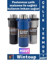 #Termos Yalıtımlı Sızdırmaz Sağlam Kamp Outdoor Soğuk Sıcak Taşıma Kulplu Çelik Termos 800 ML Mavi