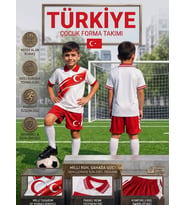 Türkiye Milli Takım Yakalı Euro 2025/26 Sezon Özel Tasarım Beyaz Kırmızı Forma Tişört Şort Çocuk Forma Takımı (y02)